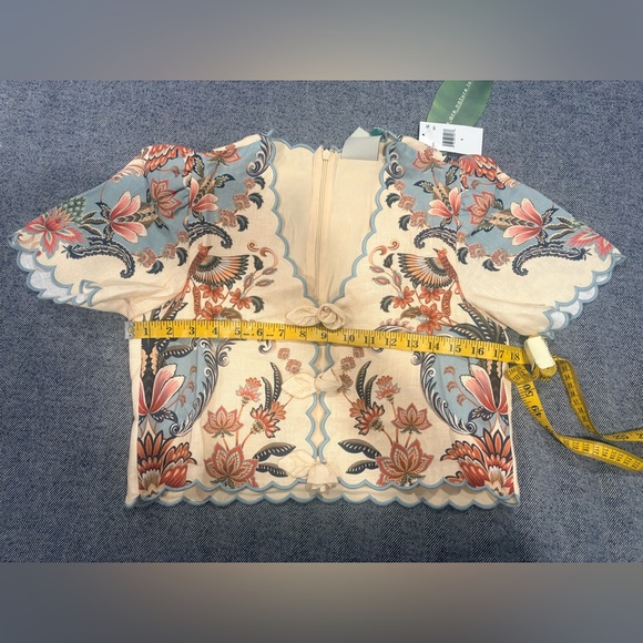 Farm Rio Butter Yellow Boho Beauty Euroflax Premium Linen Top | size: S - Picture 4 of 7